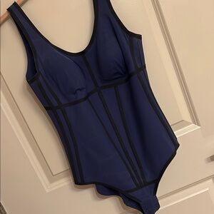 Navy Blue Bodysuit with Black Accents